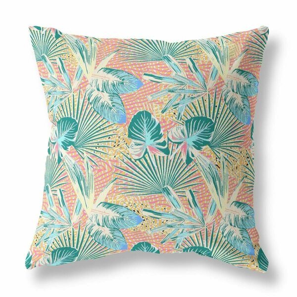 Palacedesigns 20 in. Tropical Indoor & Outdoor Throw Pillow Light Blue & Peach PA3095498